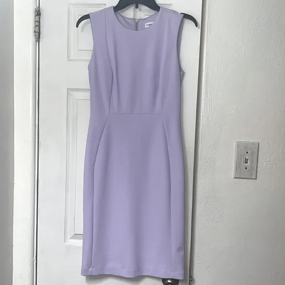 Calvin Klein Opal Lilac Crepe Sheath Lined Sleeveless Dress - Picture 5 of 11